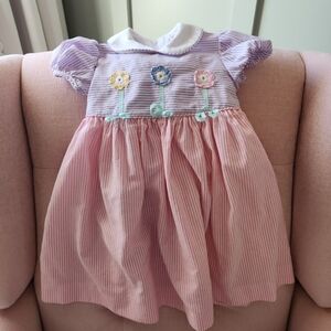 Luli & Me 3t Smocked Striped Pink and Purple Spring Summer Easter Dress Flowers